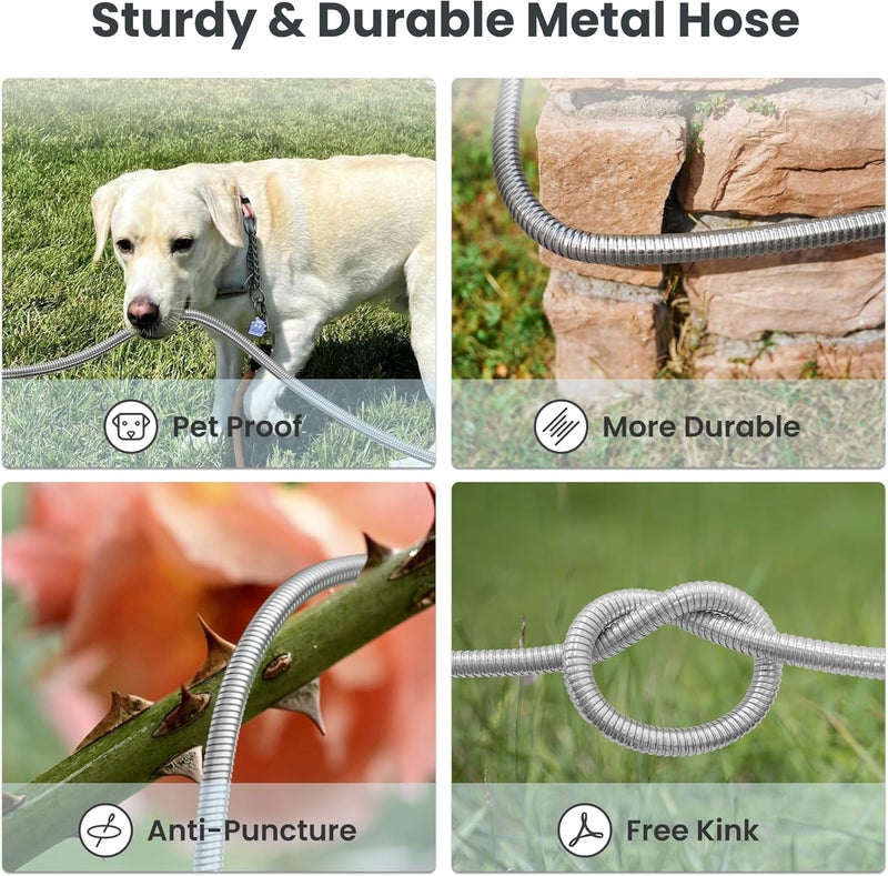 Giraffe Tools Garden Hose 50ft x 5/8", 304 Stainless Steel Metal Water Hose, No Kink Garden Water Hose with 9 Pattern Spray Nozzle, Flexible, Lightweight, Kink Free Hose for Yard, Outdoor - Image 5